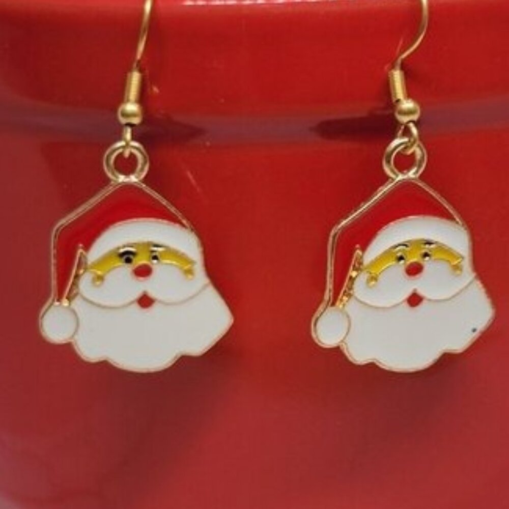 Santa Claus Dangle Earrings Stainless Steel Enamel 1 1/2" Drop Red White New